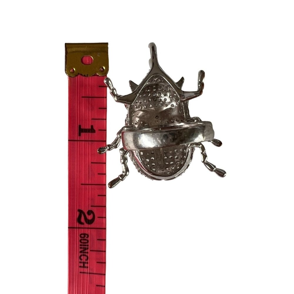 Anthropologie Oversized Sparkling Silver Beetle Scarab Ring Rhinestones … - Picture 2 of 6